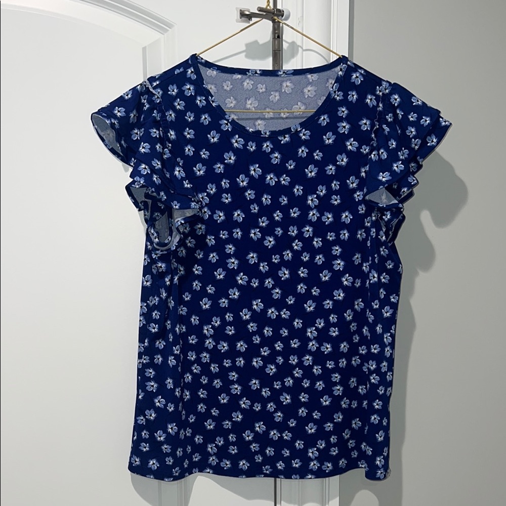 Juicy Couture Blue Ruffled Cap Sleeve Blouse